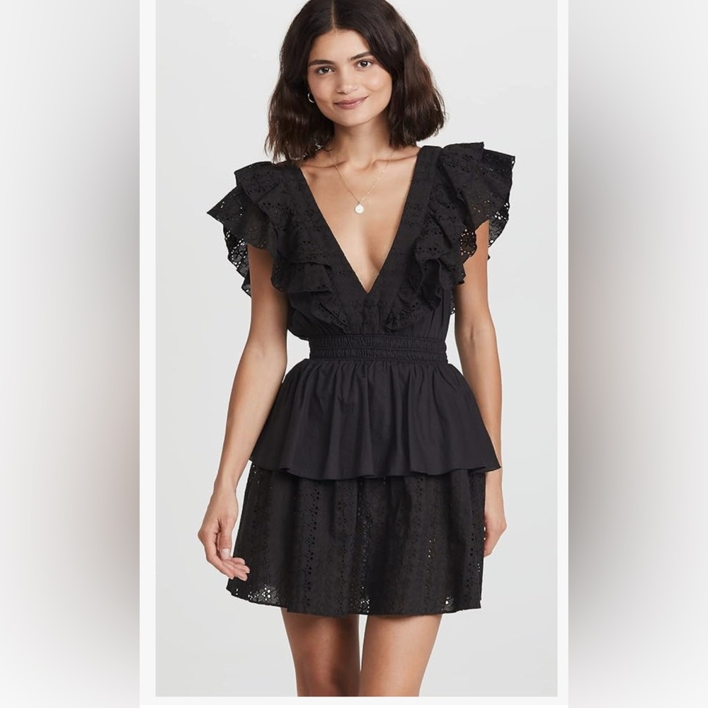 Playa Lucila Ruffle Black Eyelet Beach Coquette Babydoll Dress size Medium M